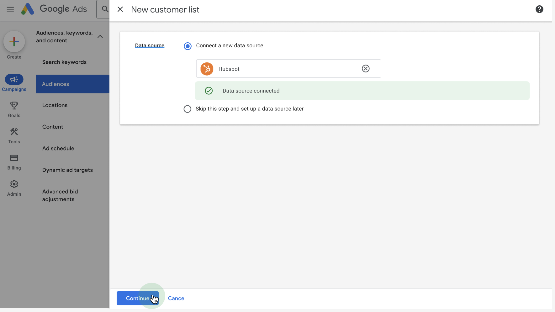 HubSpot is a supported data source within Google Data Manager.